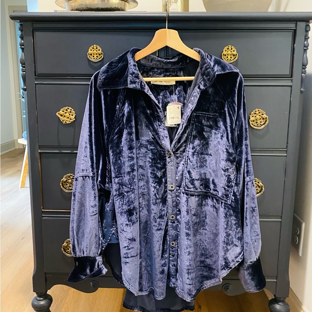We The Free Velvet Blouse in Deep Blue